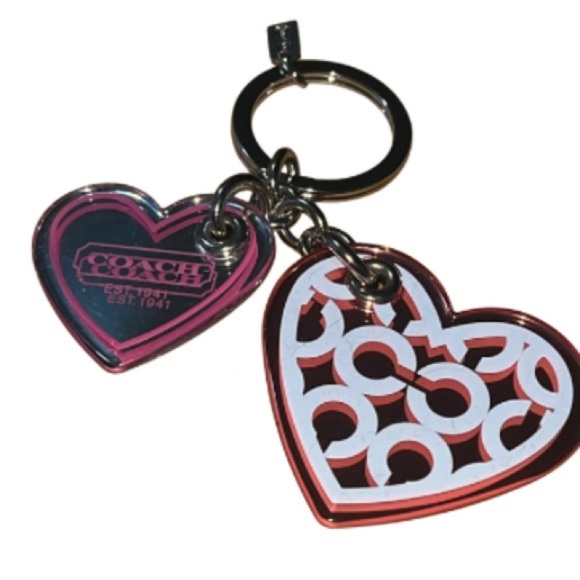 Coach Rare Poppy Heart Keychain, Pink and White, Silver-tone, NWOT - Picture 4 of 4